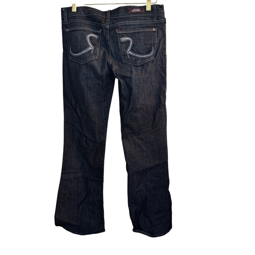 Rock & Republic Jeans Women's 32 Dark Blue Bootcut Embroidered Logo Mid Denim - Picture 2 of 12
